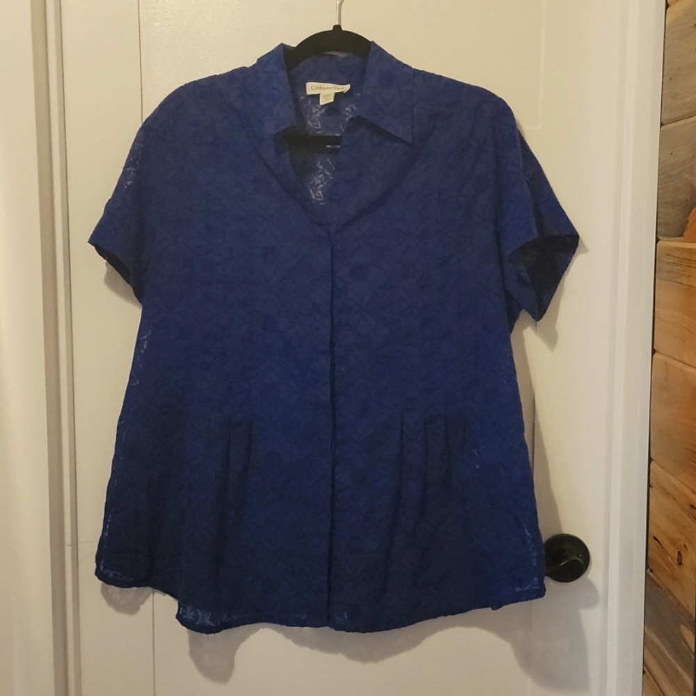 Beautiful blue button-down short sleeve shirt